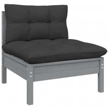 Set mobilier grădină cu perne, 8 piese, gri, lemn masiv pin - Img 4