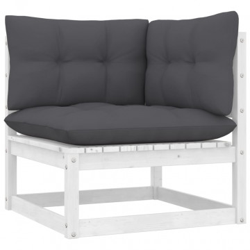 Set mobilier grădină cu perne, 9 piese, alb, lemn masiv pin - Img 8