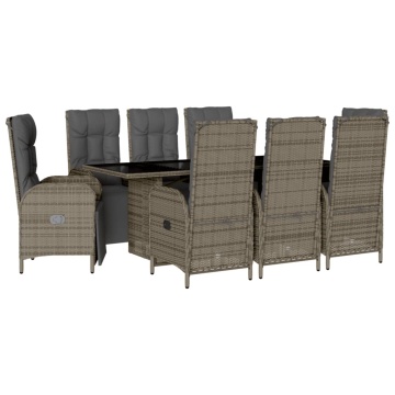 Set mobilier grădină cu perne, 9 piese, gri, poliratan - Img 2