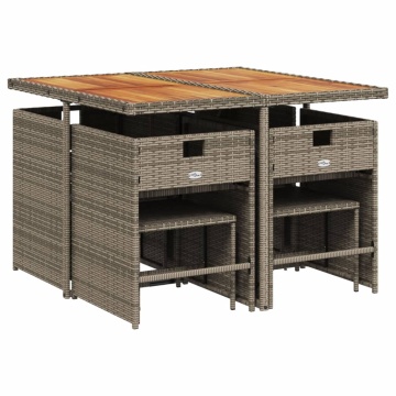 Set mobilier grădină cu perne, 9 piese, gri, poliratan - Img 3