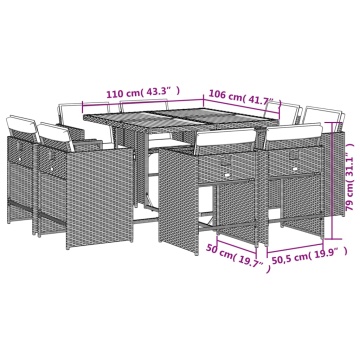 Set mobilier grădină cu perne, 9 piese, gri, poliratan - Img 7