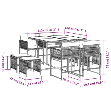 Set mobilier grădină cu perne, 9 piese, gri, poliratan - Img 5