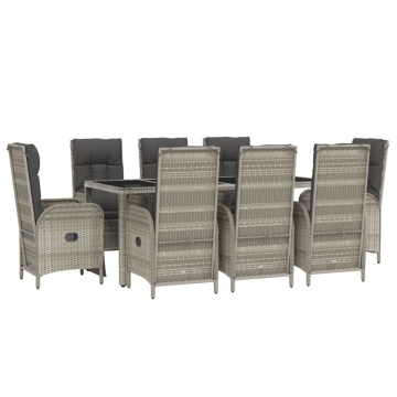 Set mobilier grădină cu perne, 9 piese, gri, poliratan - Img 3
