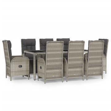 Set mobilier grădină cu perne, 9 piese, gri, poliratan - Img 2