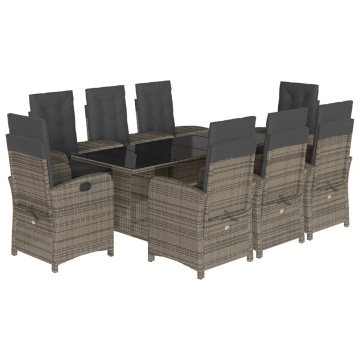 Set mobilier grădină cu perne, 9 piese, gri, poliratan - Img 2