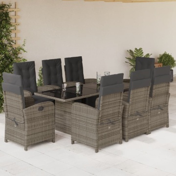 Set mobilier grădină cu perne, 9 piese, gri, poliratan - Img 1