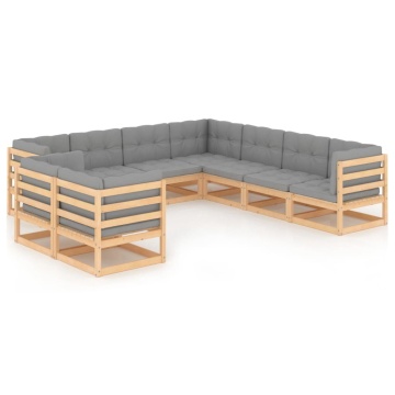 Set mobilier grădină cu perne, 9 piese, lemn masiv de pin - Img 1