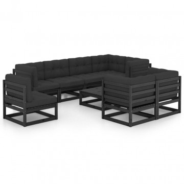 Set mobilier grădină cu perne, 9 piese, lemn masiv de pin - Img 2