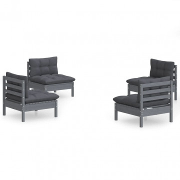 Set mobilier grădină cu perne antracit, 4 piese, lemn de pin - Img 2