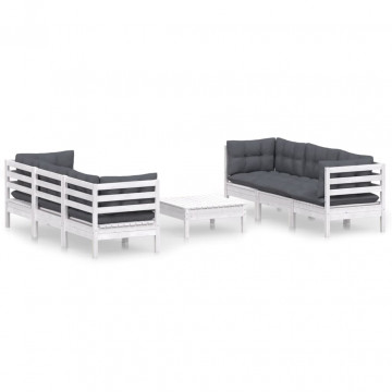 Set mobilier grădină cu perne antracit, 7 piese, lemn masiv pin - Img 2