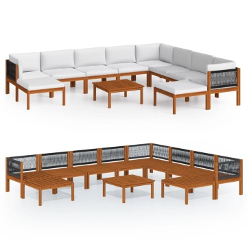 Set mobilier grădină cu perne crem, 11 piese, lemn masiv acacia - Img 2