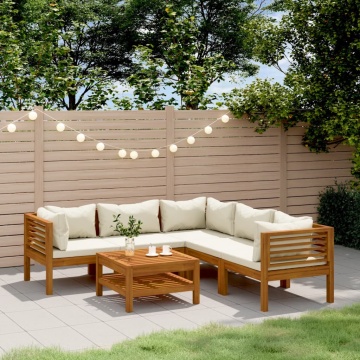 Set mobilier grădină cu perne crem, 6 piese, lemn masiv acacia - Img 1
