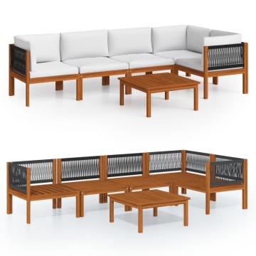 Set mobilier grădină cu perne, crem, 6 piese, lemn masiv acacia - Img 2