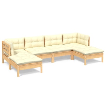 Set mobilier grădină cu perne crem, 6 piese, lemn masiv de pin - Img 2