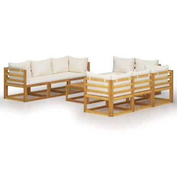 Set mobilier grădină cu perne crem, 9 piese, lemn masiv acacia - Img 2