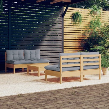 Set mobilier grădină cu perne gri, 5 piese, lemn masiv de pin - Img 1