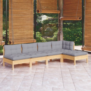 Set mobilier grădină cu perne gri, 5 piese, lemn masiv de pin - Img 1