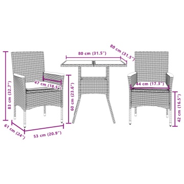 Set mobilier grădină perne 3 piese negru poliratan/lemn acacia - Img 6