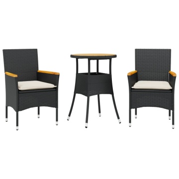 Set mobilier grădină perne 3 piese negru poliratan/lemn acacia - Img 2