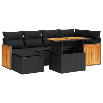 Set mobilier grădină perne 8 piese negru, poliratan/lemn acacia - Img 2