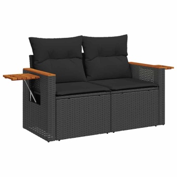 Set mobilier grădină perne 8 piese negru, poliratan/lemn acacia - Img 8