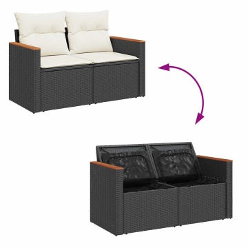 Set mobilier grădină perne 9 piese negru poliratan/lemn acacia - Img 6