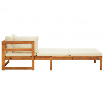 Set mobilier grădină perne alb/crem, 3 piese, lemn masiv acacia - Img 6