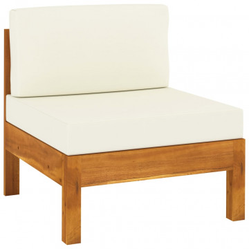 Set mobilier grădină perne alb crem, 5 piese, lemn masiv acacia - Img 8