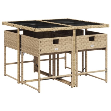 Set mobilier pentru grădină, 5 piese, cu perne, bej, poliratan - Img 3