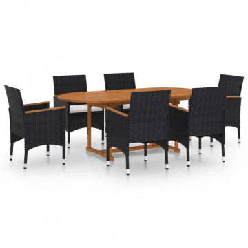 Set mobilier pentru grădină, 7 piese, negru, poliratan - Img 2