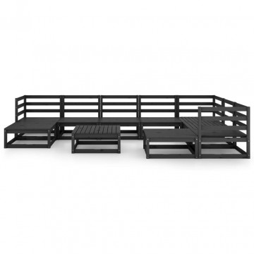 Set mobilier relaxare de grădină 10 piese negru lemn masiv pin - Img 3
