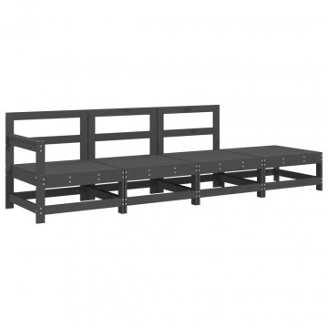 Set mobilier relaxare de grădină, 4 piese, gri, lemn masiv pin - Img 2