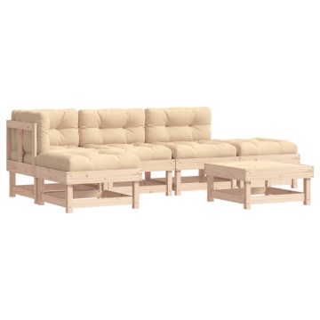 Set mobilier relaxare de grădină & perne 6 piese lemn masiv pin - Img 2