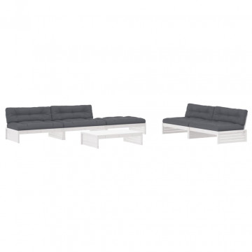 Set mobilier relaxare grădină&perne 6 piese alb lemn masiv pin - Img 2