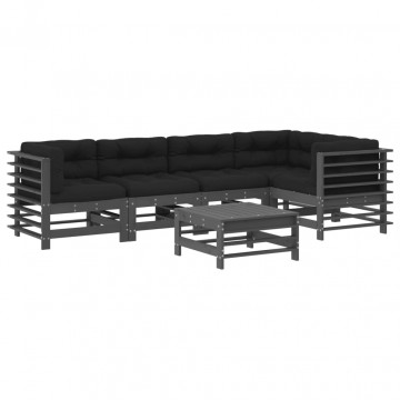 Set mobilier relaxare grădină&perne 6 piese gri lemn masiv pin - Img 2