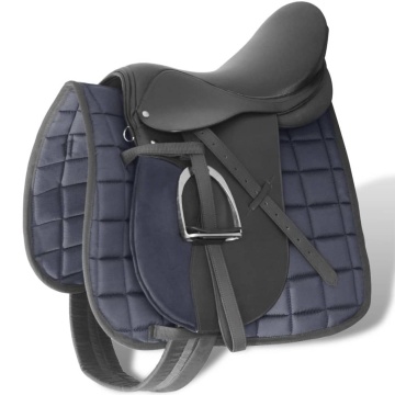 Set șa călărie 5-în-1 16, piele naturală, negru, 14 cm - Img 1