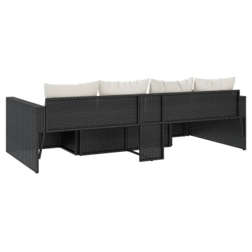 Set șezlonguri de grădină, 2 piese, cu perne, negru, poliratan - Img 5