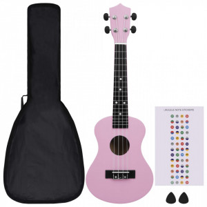 Set ukulele Soprano pentru copii, cu husă, roz, 21" - Img 3
