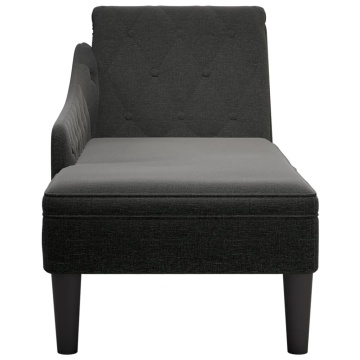 Șezlong cu pernă și cotieră dreaptă, negru, textil - Img 4