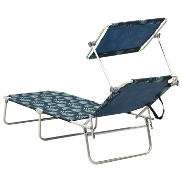 Șezlong pliabil cu copertină, imprimeu frunze, aluminiu - Img 3