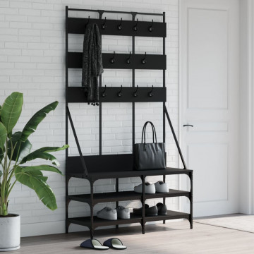 Suport de haine cu raft de pantofi, negru, 100x40x184 cm - Img 1