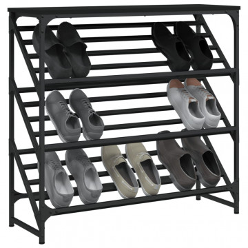 Suport pantofi, negru, 90x30x85 cm, lemn prelucrat - Img 3