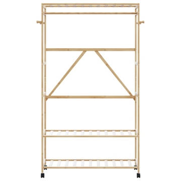 Suport pentru haine cu rafturi și roți 110x40x180 cm bambus - Img 3
