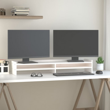 Suport pentru monitor, alb, 100x24x16 cm, lemn masiv pin - Img 3