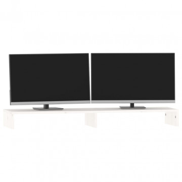 Suport pentru monitor, alb, 100x27x10 cm, lemn masiv pin - Img 4