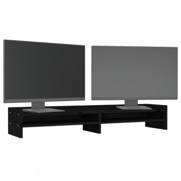 Suport pentru monitor, negru, 100x24x16 cm, lemn masiv de pin - Img 4