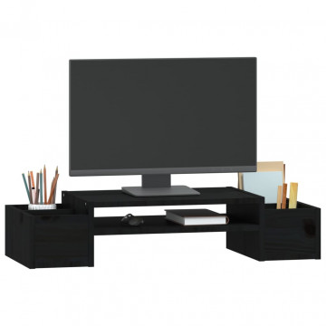 Suport pentru monitor, negru, 70x27,5x15 cm, lemn masiv de pin - Img 4