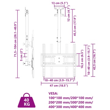 Suport TV de tavan ecran 32-65 inchi Max VESA 400x400 mm 40kg - Img 7