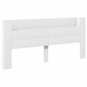 Tăblie cu dulap și LED, alb, 220x16,5x103,5 cm - Img 3