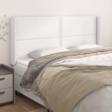 Tăblie de pat cu aripioare, alb, 203x16x118/128 cm, piele eco - Img 1